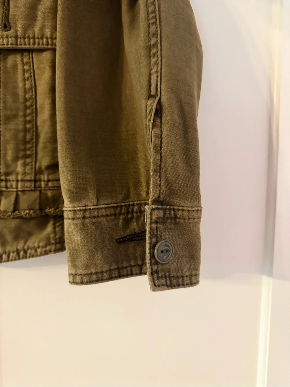 Anthropologie Olive Utility Jacket with Ruffle Patch Pockets